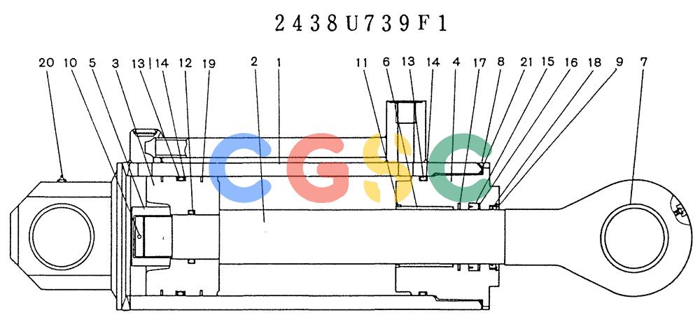 神钢零件查询(K905LC) - MARK II EXCAVATOR BTW YP1001 - YP1281 (1/87-12/03) (11-043) - CYLINDER ASSY (P/N 2438R739F1) Kobelco
