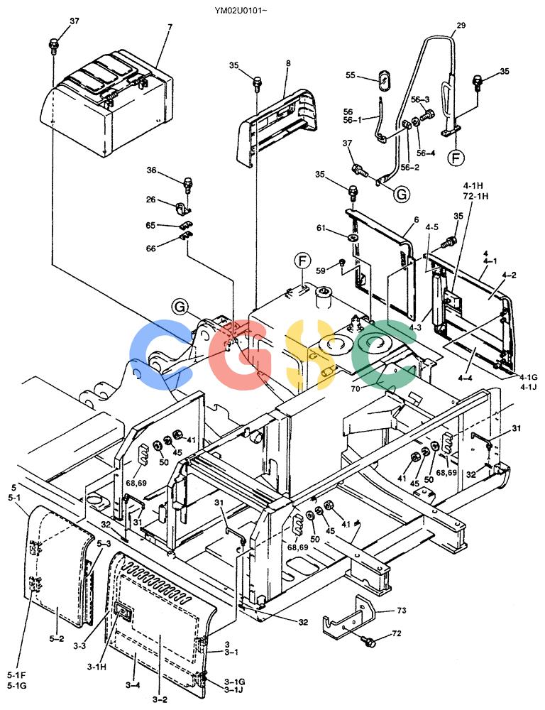 神钢零件查询(SK160LC) - DYNAMIC ACERA EXCAVATOR 11/2000 ASN YM02U0101 (11/00-12/02) (01-047[02]) - GUARD INSTALLATION (YM21C00001F1), PAGE 2 OF 2 Kobelco