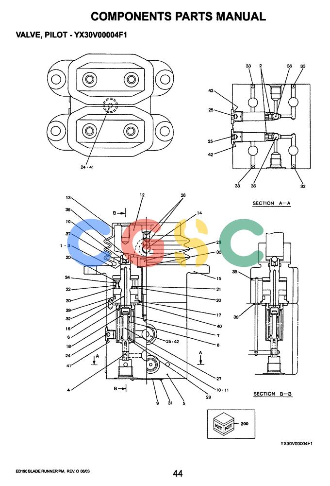 神钢零件查询(ED190LC-6E) - BLADE RUNNER EXCAVATOR/DOZER BTW YL03U0136 - YL03U0292 (1/05-12/06) (07-034) - VALVE, PILOT (YX30V00004F1) Kobelco
