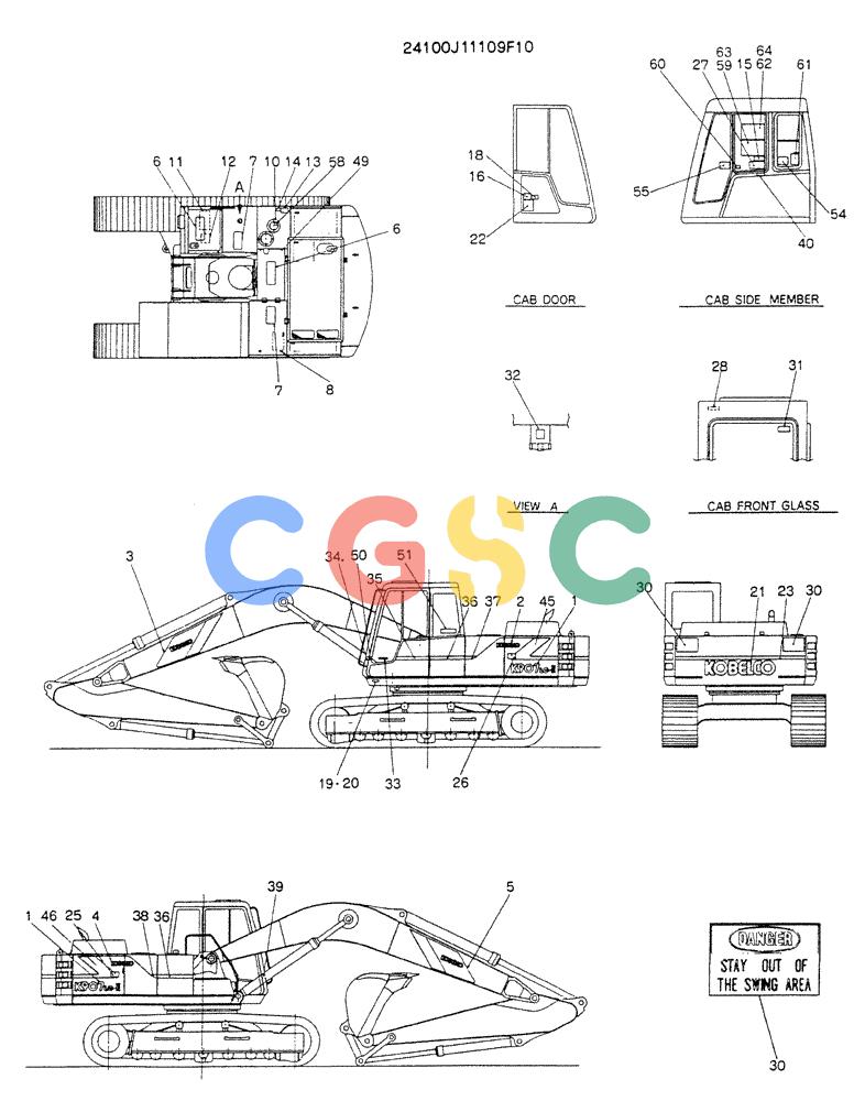 神钢零件查询(K907LC) - MARK II EXCAVATOR BTW YQU0001 - YQU0400 (1/87-12/03) (10-001) - LABEL NAME-PLATE 24100J11109F10 Kobelco