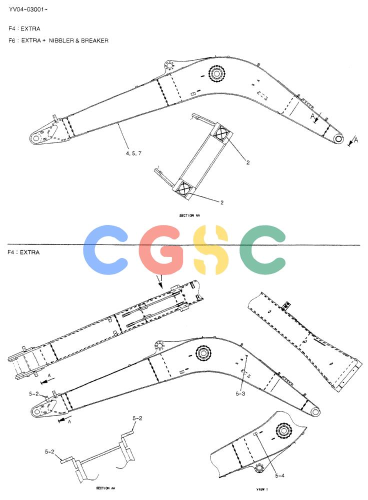 神钢零件查询(BREAKER) - ATTACHMENT (N&B) - SK115SR & SK135SR - ASN YV04, YY04, YH04-03001 (9/04-) (02-002[01]) - BOOM HOE, 4.26M (EXTRA, NIBBLER & BREAKER) Kobelco