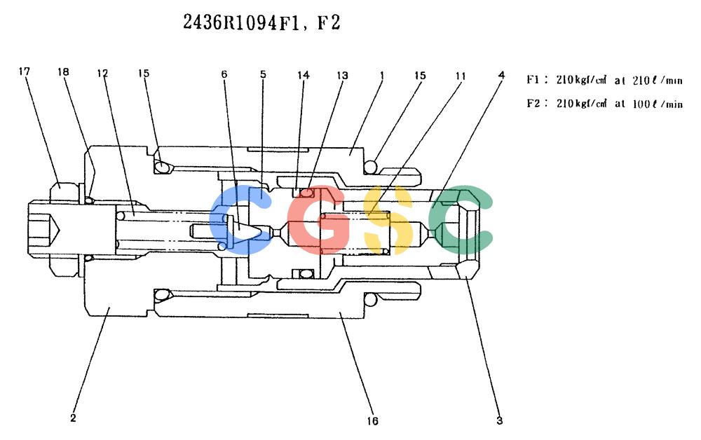 神钢零件查询(K907LC) - MARK II EXCAVATOR ASN YQ0565 (GLOBAL) (1/87-12/03) (11-015) - VALVE ASSY, RELIEF (2436R1094F1) Kobelco