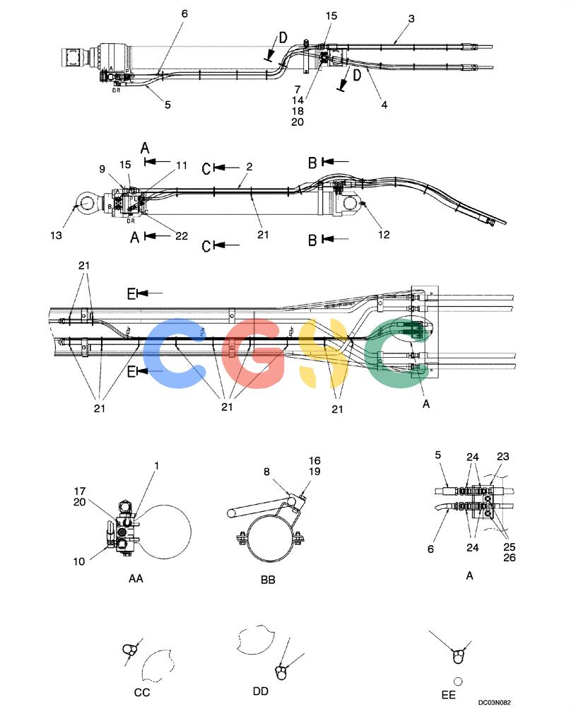 纽荷兰零件查询(EH160) - CRAWLER EXCAVATOR (9/03-) (08 -19[00]) - HYDRAULIC LINES - BOOM 5.2M (17 FT 1 IN) BOOM CYLINDER New Holland Constructuion