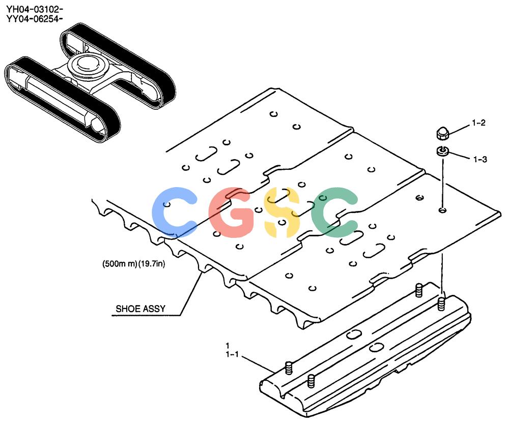 纽荷兰零件查询(E135SR) - CRAWLER EXCAVATOR ASN YY04-06254 (02-029) - SHOE ASSY, P/N YY60D00018F1 & YY60D00018F3 New Holland Constructuion