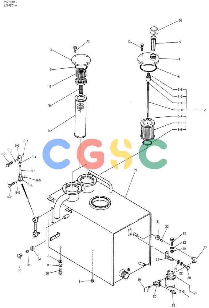 神钢零件查询(K907CLC) - EXCAVATOR BTW YG0101 - YG0500 (1/85-12/03) (01-014) - TANK ASSY, HYDR Kobelco