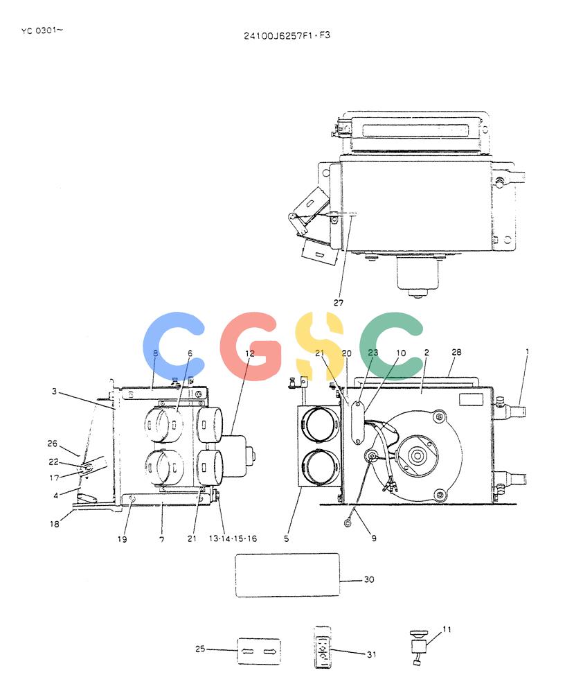 神钢零件查询(K912LC) - MARK II EXCAVATOR ASN YC0301-0737 (1/88-12/03) (05-012) - HEATER ASSY (P/N 24100J62571F1.F3) Kobelco