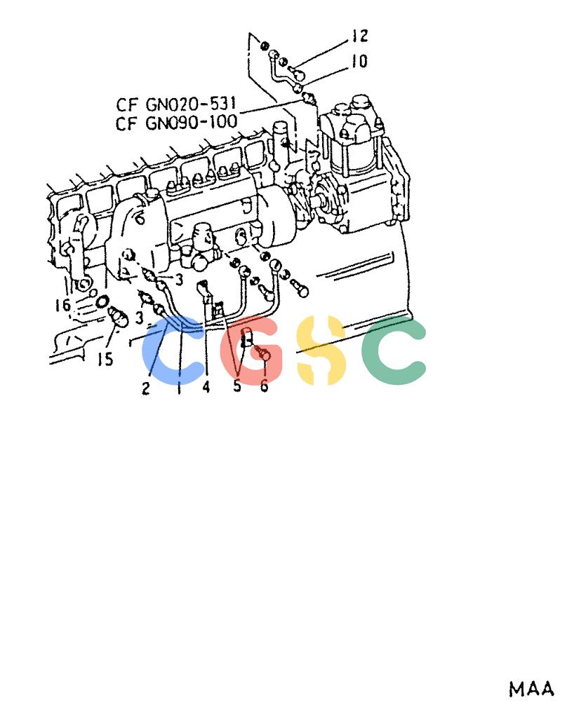 神钢零件查询(6D22-TC) - MITSUBISHI DIESEL ENGINE - K912, K912LC, & K916 (1/83-12/06) (02-016) - OIL LINE 030-280A Kobelco