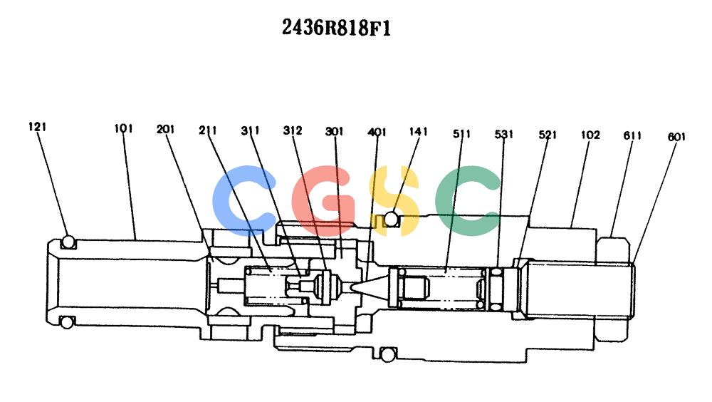 神钢零件查询(K904) - MARK II EXCAVATOR ASN YW1119 (1/88-12/03) (11-016) - VALVE ASSY, MAIN RELIEF, P/N 2436R818F1 Kobelco