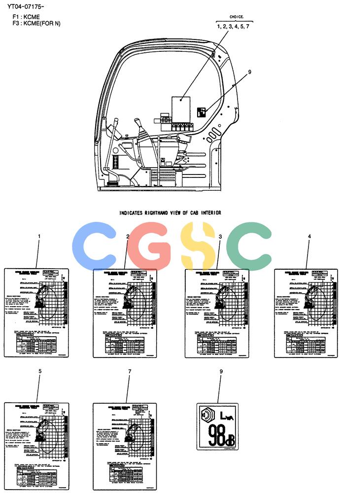 纽荷兰零件查询(E70SR) - MIDI CRAWLER EXCAVATOR ASN YT04-07175 (06-004) - NAME PLATE INSTAL (CAB), P/N YT22T00110F1 & F3 New Holland Constructuion