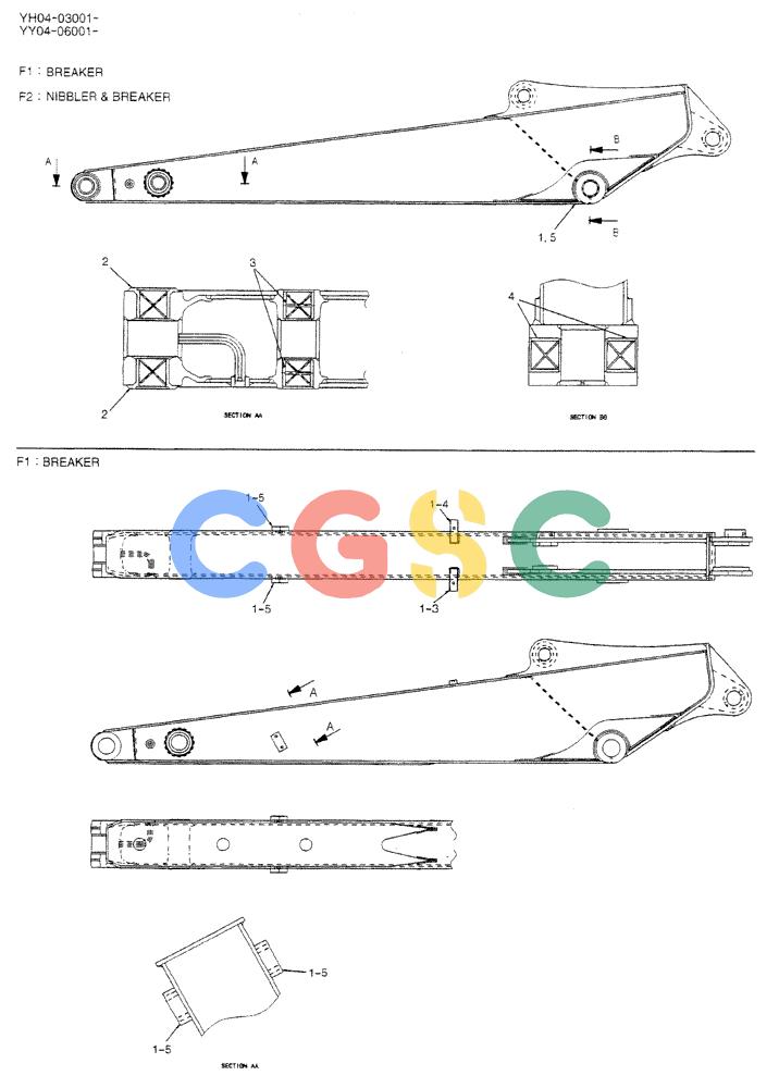 神钢零件查询(BREAKER) - ATTACHMENT (N&B) - SK115SR & SK135SR - ASN YV04, YY04, YH04-03001 (9/04-) (02-023[01]) - ARM 2.45M Kobelco
