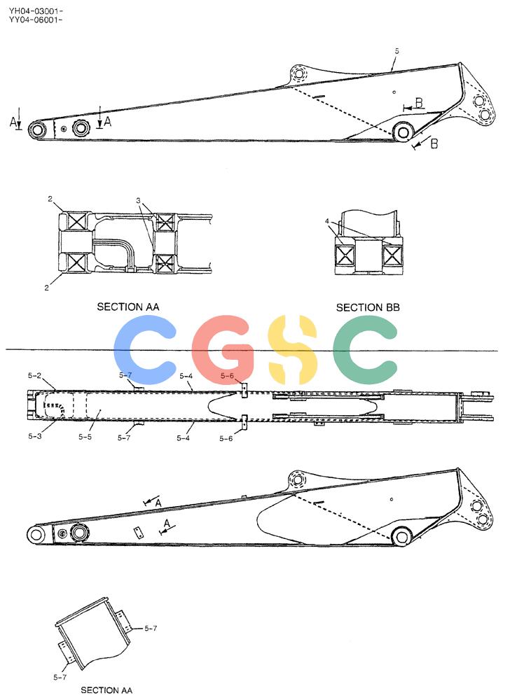 神钢零件查询(BREAKER) - ATTACHMENT (N&B) - SK115SR & SK135SR - ASN YV04, YY04, YH04-03001 (9/04-) (02-028) - ARM, LONG 2.95M (NIBBLER & BREAKER) Kobelco