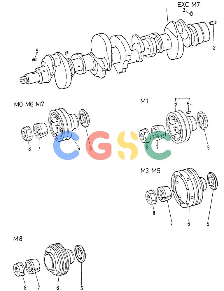 神钢零件查询(6D15) - MITSUBISHI DIESEL ENGINES - K907D & K907LC EXCAVATORS (1/86-12/06) (01-011) - CRANKSHAFT & PULLEY Kobelco