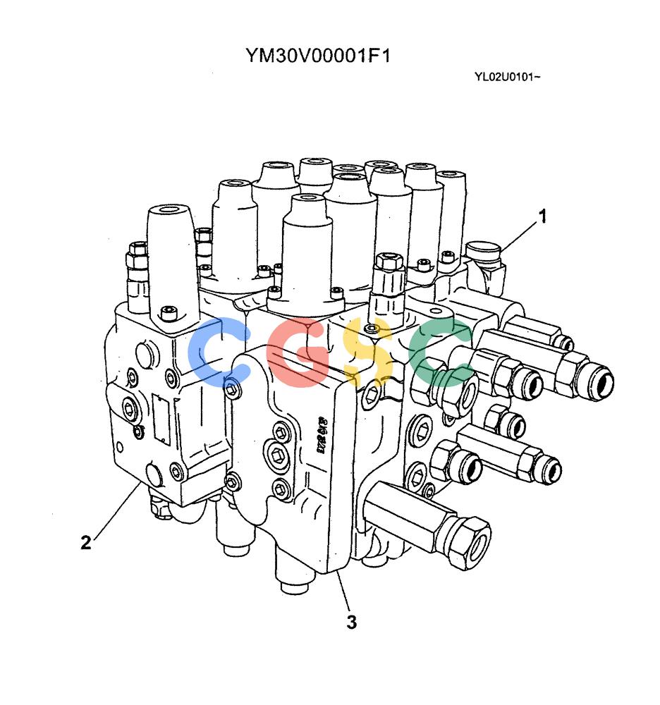 神钢零件查询(ED190LC) - BLADE RUNNER EXCAVATOR/DOZER BTW YL02U0101 - YL03U0135 (1/02-12/06) (06-022) - VALVE ASSY, CONTROL, P/N YM30V00001F1 Kobelco