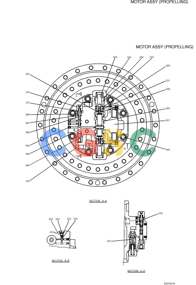 纽荷兰零件查询(E215B) - CRAWLER EXCAVATOR - TIER 3 (NA) - ASN N7DA21001 (1/07-) (8.041[01]) - MOTOR ASSEMBLY, PROPELLING (YN15V00037F1), USED FROM DATE 03/31/2006 - 02/22/2008, FIGURE 2 OF 2 New Holland Constructuion