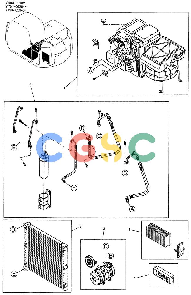 纽荷兰零件查询(E135SR) - CRAWLER EXCAVATOR ASN YY04-06254 (01-057) - CONDITIONER ASSY, AIR, P/N YV20M00003F3 New Holland Constructuion
