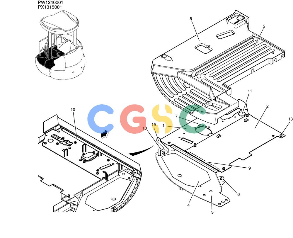 纽荷兰零件查询(E35SR) - COMPACT CRAWLER EXCAVATOR ASN PX13-15001 (N6TN61732) (NA) (1/06-) (01-037) - PLATE GROUP, FLOOR (CANOPY) New Holland Constructuion