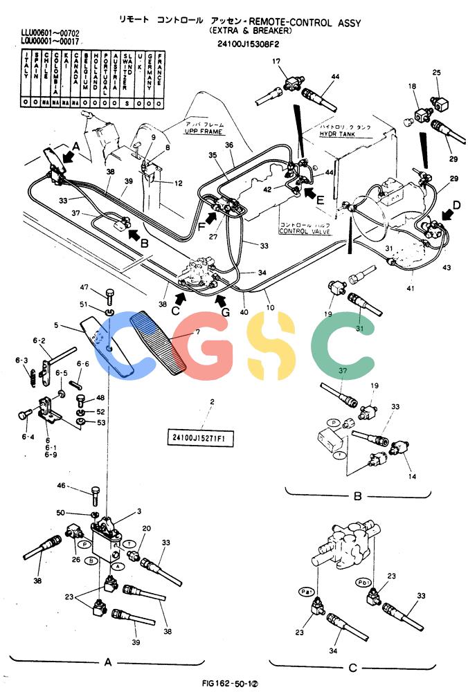 神钢零件查询(BREAKER) - NIBBLER AND BREAKER ATTACHMENT - SK220LC EXCAVATORS (9/04-) (162-50) - Remote-Control Assy (Extra and Breaker) Kobelco