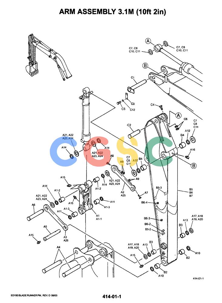 神钢零件查询(ED190LC-6E) - BLADE RUNNER EXCAVATOR/DOZER BTW YL03U0136 - YL03U0292 (1/05-12/06) (03-010[01]) - ARM ASSEMBLY 3.1M (10FT 2IN) Kobelco