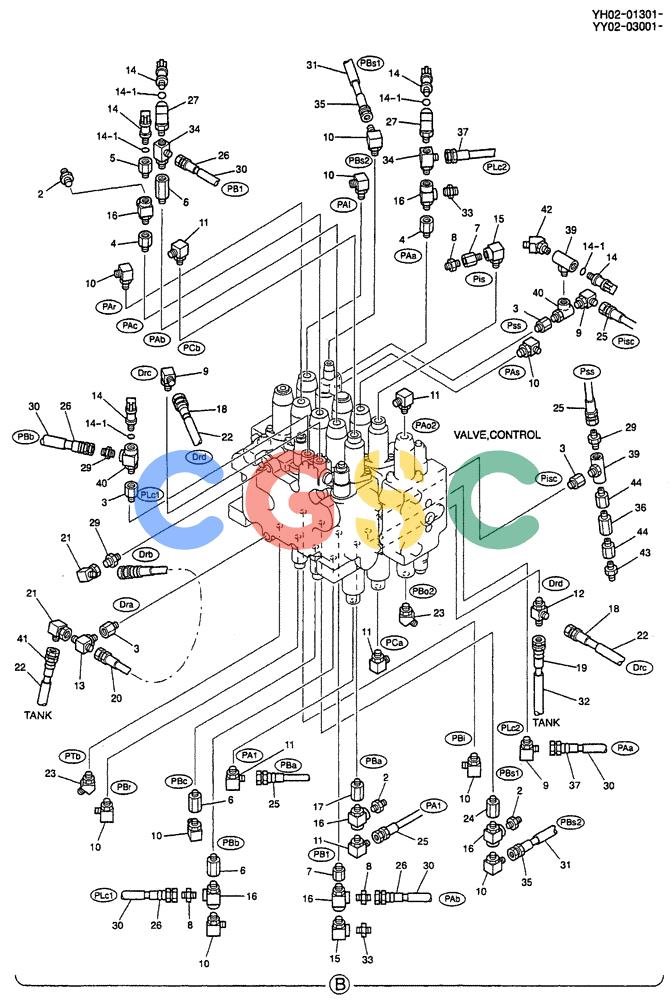 神钢零件查询(ED150) - BLADE RUNNER EXCAVATOR/DOZER BTW YL04-00501 - YL04-00554 (4/03-10/03) (07-006[02]) - CONTROL LINES, REMOTE (MAIN) Kobelco