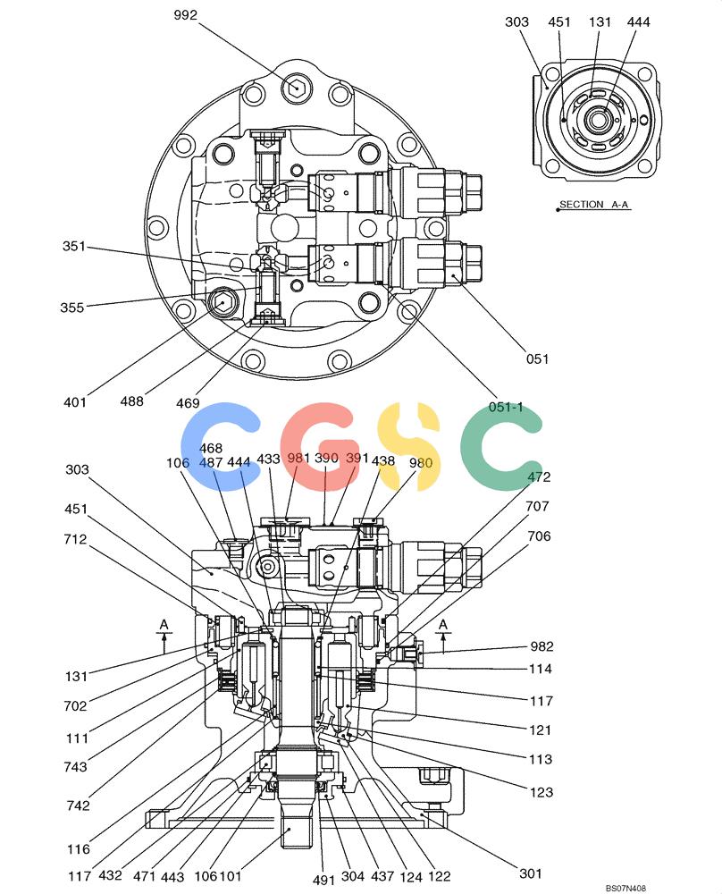 纽荷兰零件查询(E135B) - CRAWLER EXCAVATOR TIER 3 - ASN YH05-07001 (N8TA13006) (1/08-) (08-30[00]) - MOTOR ASSEMBLY (SWING) (YY15V00019F1) New Holland Constructuion