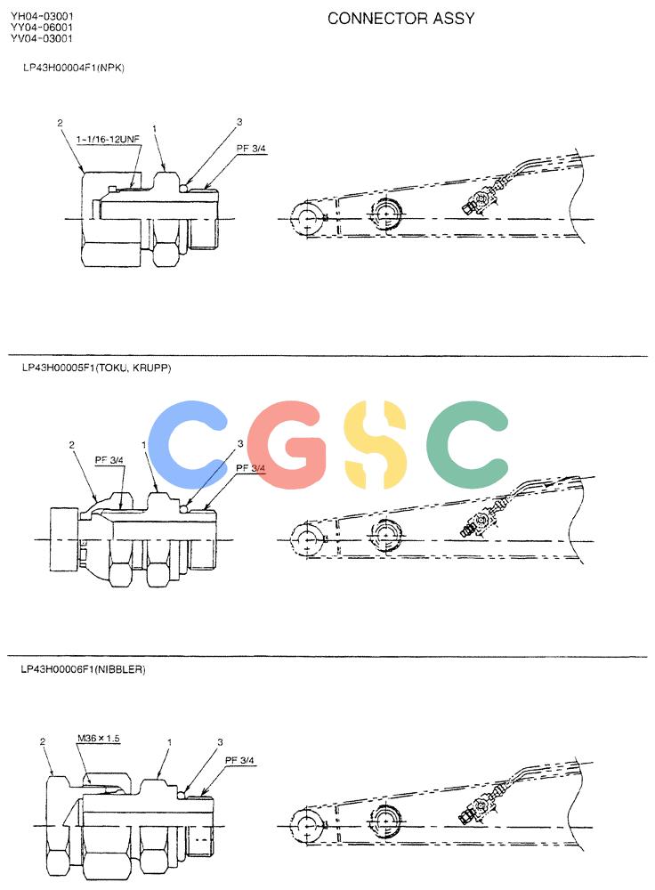 神钢零件查询(BREAKER) - ATTACHMENT (N&B) - SK115SR & SK135SR - ASN YV04, YY04, YH04-03001 (9/04-) (02-050) - CONNECTOR ASSY Kobelco