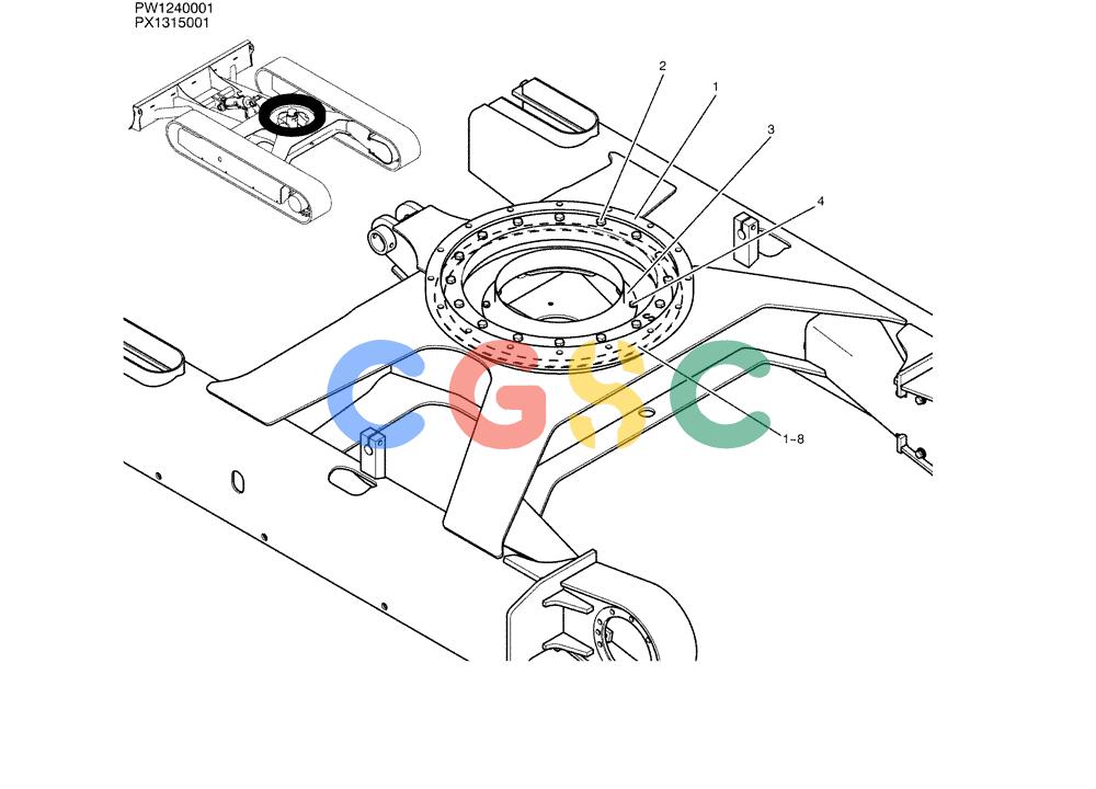 纽荷兰零件查询(E35SR) - COMPACT CRAWLER EXCAVATOR ASN PX13-15001 (N6TN61732) (NA) (1/06-) (02-002) - RING ASSY, SLEWING New Holland Constructuion