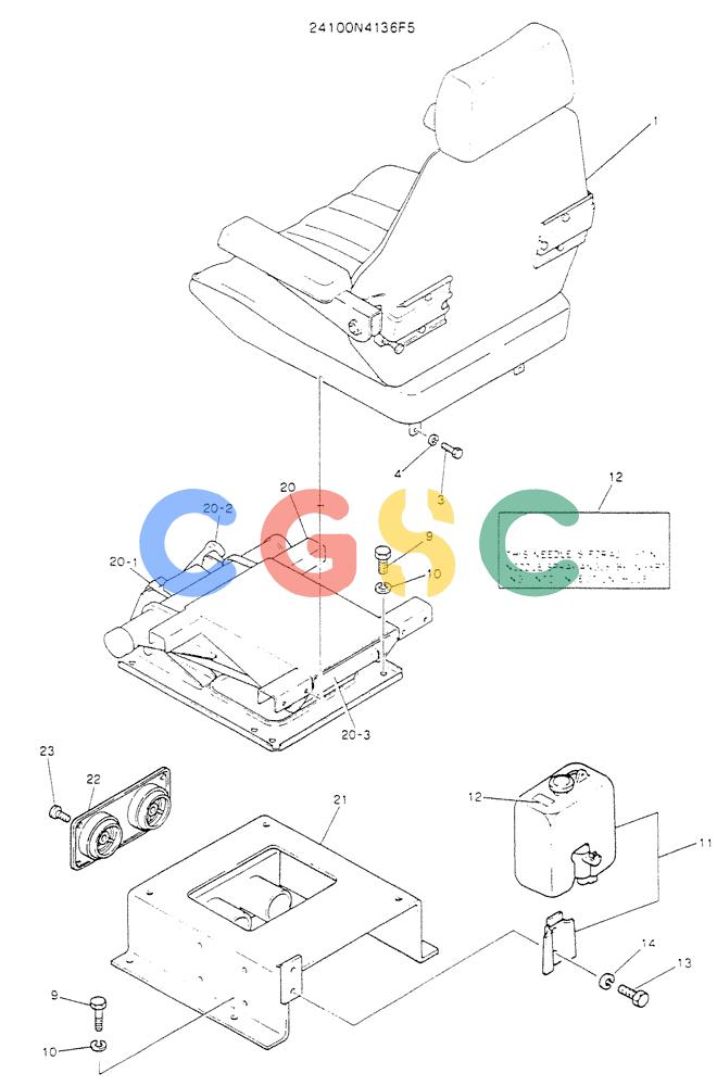 神钢零件查询(K904L) - MARK II EXCAVATOR BTW LX1501 - LX1525 (1/88-12/03) (02-004) - SEAT ASSY, P/N 24100N4136F5 Kobelco