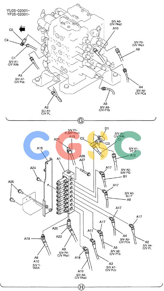 纽荷兰零件查询(E235BSRNLC) - CRAWLER EXCAVATOR ASN YU05-02001 (01-033[02]) - CONTROL LINES, VALVE, P/N YF64H00100F1 & YF64H00061F1 New Holland Constructuion