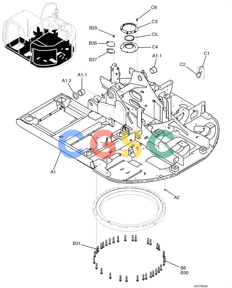 纽荷兰零件查询(E135B) - CRAWLER EXCAVATOR TIER 3 - ASN YH05-07001 (N8TA13006) (1/08-) (02-01[01]) - UPPER FRAME ASSEMBLY, PAGE 1 OF 2 New Holland Constructuion
