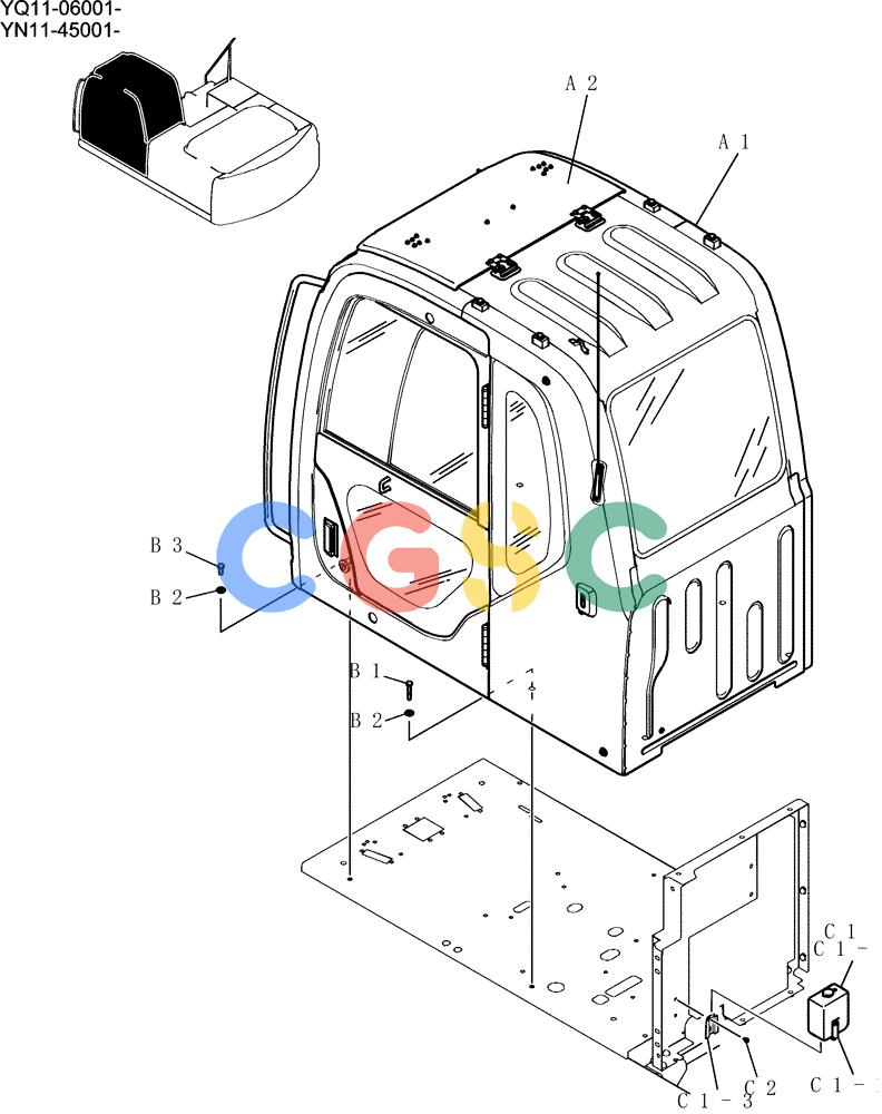 神钢零件查询(200-8) - EXCAVATOR S/N YN11-45001 - (1/06-12/09) (177-01-1) - CAB INSTAL Kobelco