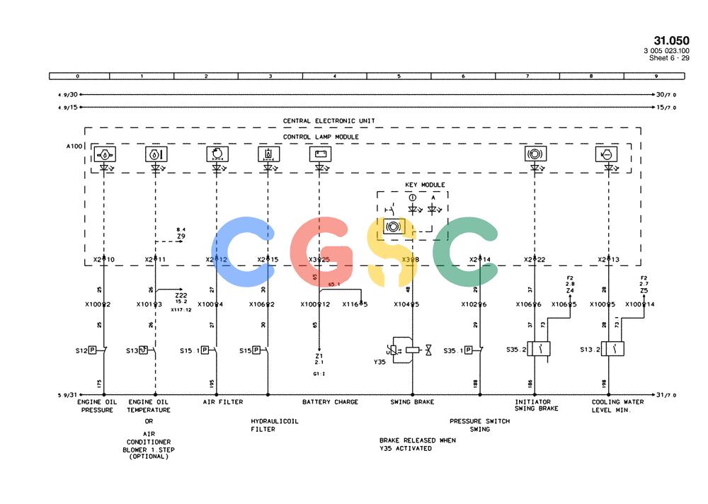 纽荷兰零件查询(EC450) - CRAWLER EXCAVATOR (SN: 750001-UP) (11/99-) (31.050[006]) - ELECTRICAL COMPON. I.CIRCUIT DIAGRAM PAGE 6(S/N 750001-UP) New Holland Constructuion