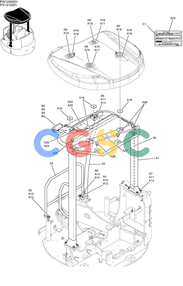 纽荷兰零件查询(E35SR) - COMPACT CRAWLER EXCAVATOR ASN PX13-15001 (N6TN61732) (NA) (1/06-) (01-046) - CANOPY ASSY New Holland Constructuion