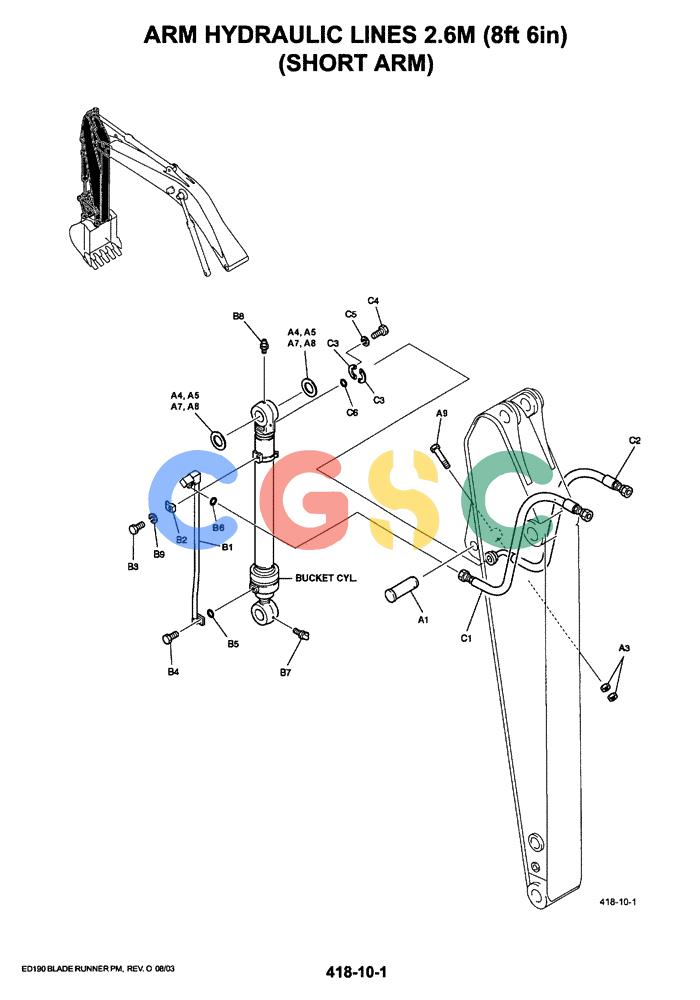 神钢零件查询(ED190LC-6E) - BLADE RUNNER EXCAVATOR/DOZER BTW YL03U0136 - YL03U0292 (1/05-12/06) (03-014) - ARM HYDRAULIC LINES 2.6M (8FT 6IN) (SHORT ARM) Kobelco