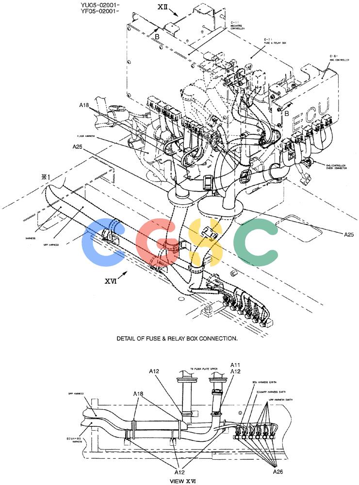 纽荷兰零件查询(E235BSRNLC) - CRAWLER EXCAVATOR ASN YU05-02001 (01-071[09]) - HARNESS ASSY, UPP, P/N YB13E00023F1 New Holland Constructuion