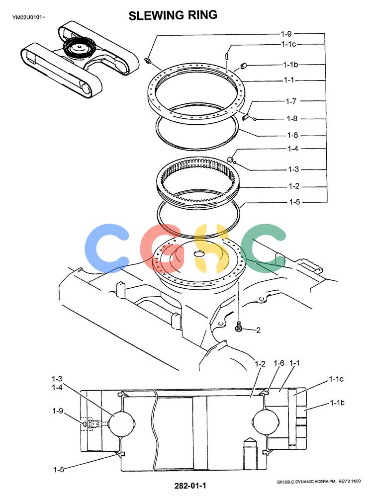 神钢零件查询(SK160LC) - DYNAMIC ACERA EXCAVATOR 11/2000 ASN YM02U0101 (11/00-12/02) (02-002) - SLEWING RING ASSY Kobelco