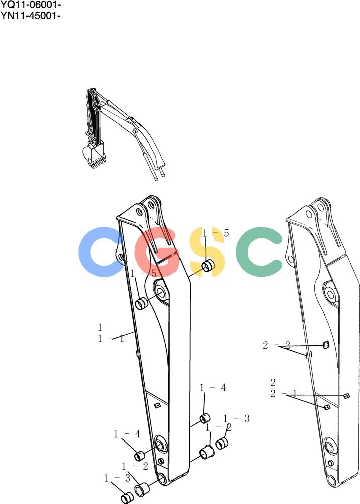神钢零件查询(200-8) - EXCAVATOR S/N YN11-45001 - (1/06-12/09) (865-01-1) - ARM ASSY, SHORT 2. 4M (7FT 11IN) Kobelco