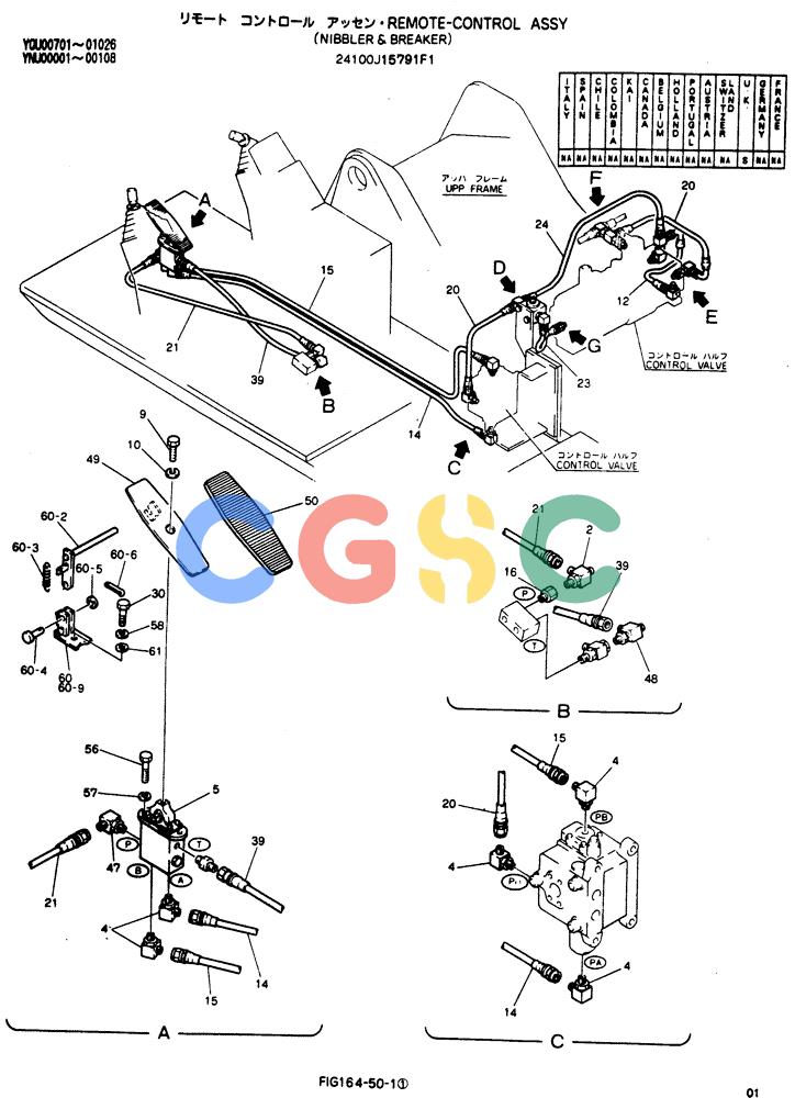 神钢零件查询(BREAKER) - NIBBLER AND BREAKER ATTACHMENT - SK200LC EXCAVATORS (9/04-) (164-50) - Wrist Control and Pilot Line Group (Nibbler and Breaker) Kobelco