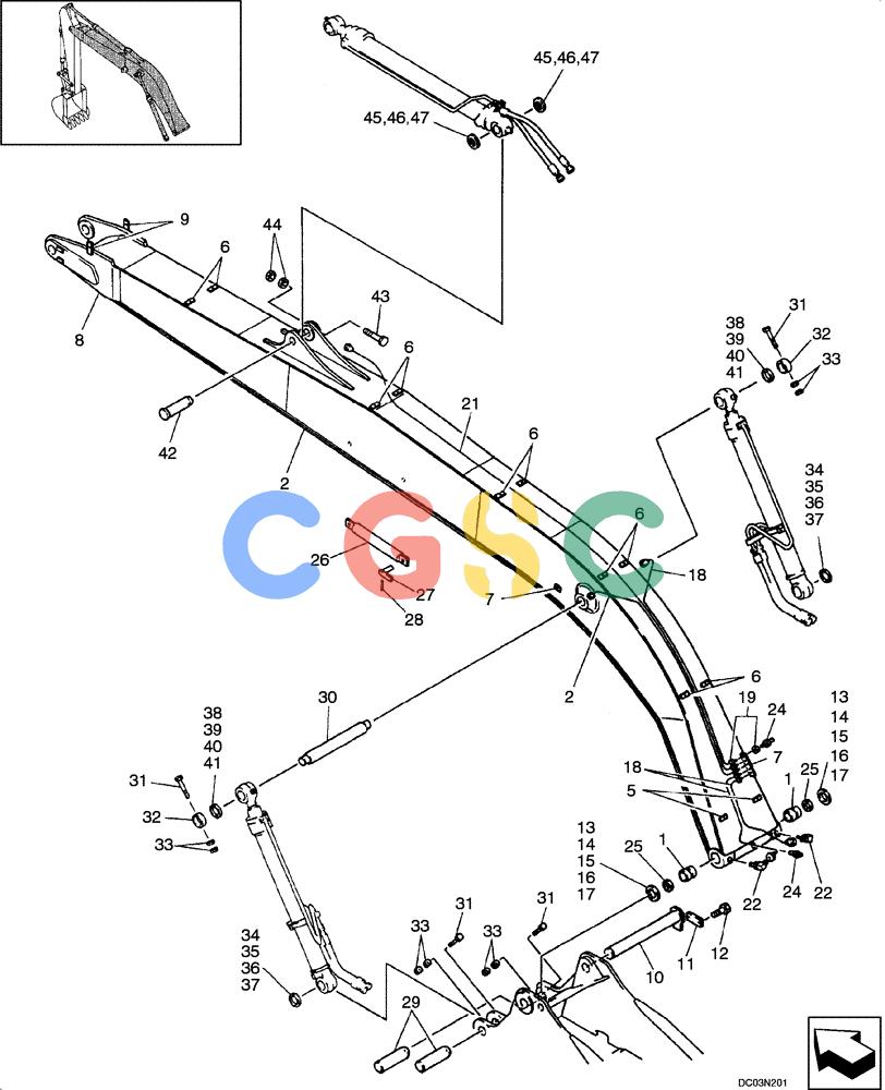 纽荷兰零件查询(E215) - CRAWLER EXCAVATOR (NA) - ASN N6DA21215 (1/06-) (09 -56[00]) - BOOM ASSY, 50 FT LONG RANGE 8.75 M (28 FT. 9 IN.) New Holland Constructuion