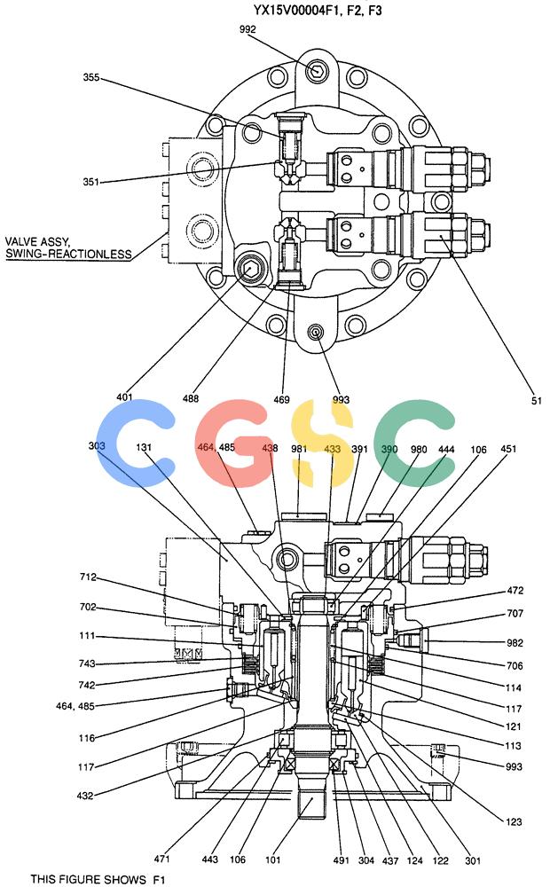 纽荷兰零件查询(E135SR) - CRAWLER EXCAVATOR ASN YY04-06254 (07-042[01]) - MOTOR ASSY (SWING), P/N YX15V00004F1 New Holland Constructuion