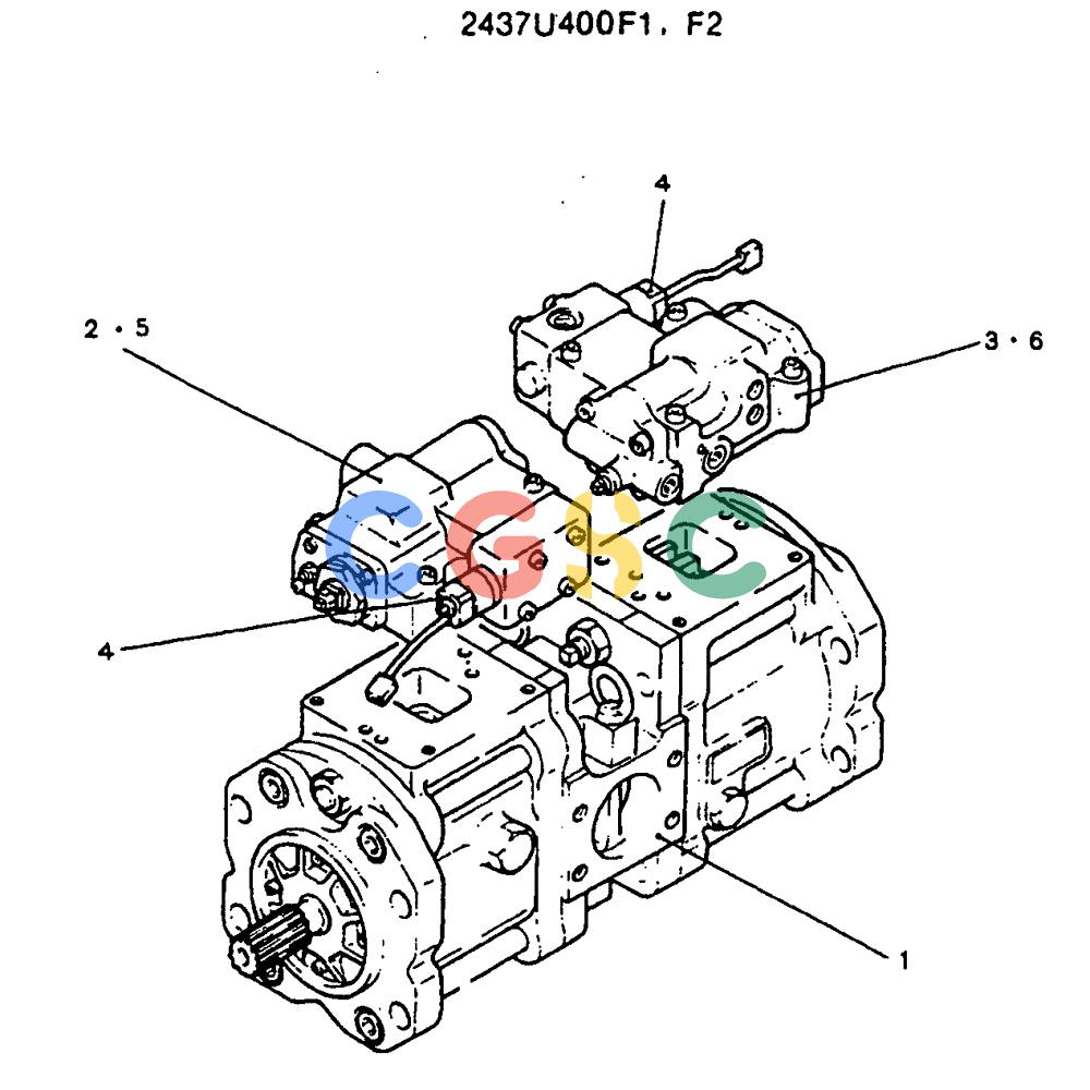 神钢零件查询(MD140C) - EXCAVATOR BTW YPU0301 - YPU0500 (1/80-12/06) (14-002) - PUMP ASSY P/N 2437U400F1.F2 Kobelco