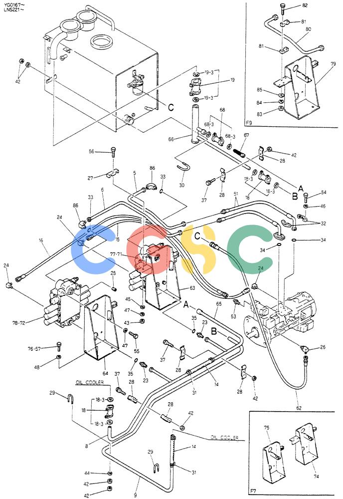 神钢零件查询(K907CLC) - EXCAVATOR BTW YG0101 - YG0500 (1/85-12/03) (04-002) - HYDRA LINES, UPP (P/N-24100X1108F4) Kobelco