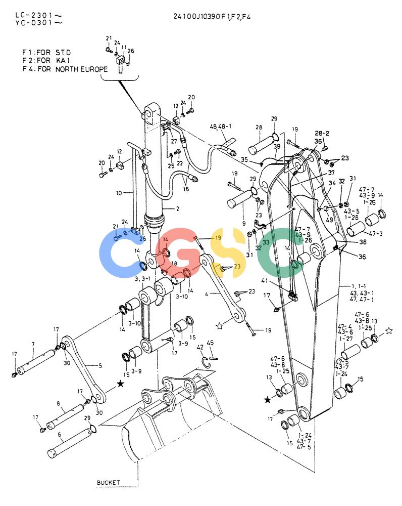 神钢零件查询(K912LC) - MARK II EXCAVATOR ASN YC0301-0737 (1/88-12/03) (09-001[02]) - SHORT-ARM ASSY, 2.5M (8FT-2IN)(24100J10390F2) Kobelco