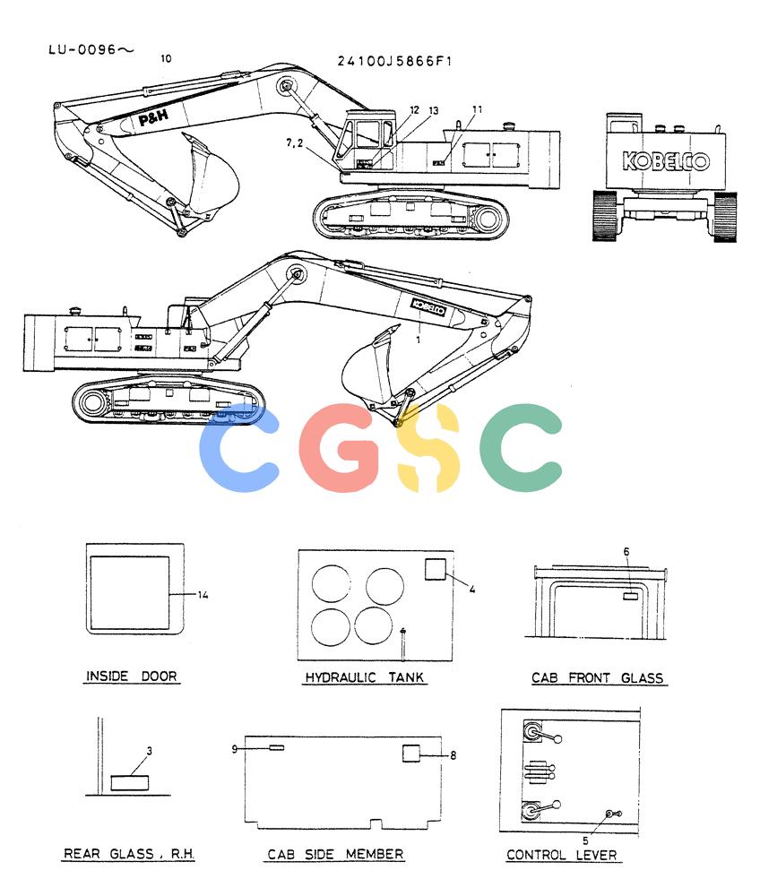 神钢零件查询(K935) - EXCAVATOR SUPPLEMENT ASN LU00154 (1/76-12/03) (09-008) - LABEL, NAME-PLATE P/N 24100J5866F1 Kobelco