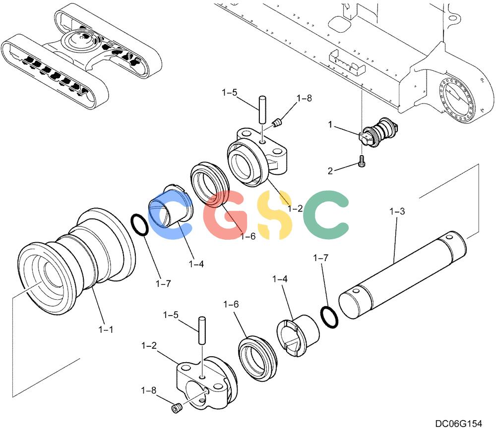 纽荷兰零件查询(E215B) - CRAWLER EXCAVATOR - TIER 3 (NA) - ASN N7DA21001 (1/07-) (2.006[00]) - TRACK ROLLER ASSEMBLY (YF64D00002F1) New Holland Constructuion