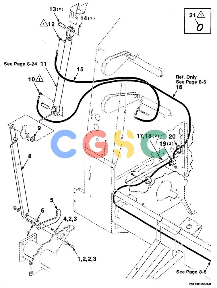 凯斯零件查询(RS561A) - CASE IH ROUND BALER (1/99-12/00) (8-008) - HYDRAULIC ASSEMBLY, TAILGATE, RIGHT, WITHOUT MESH WRAP Case Agriculture