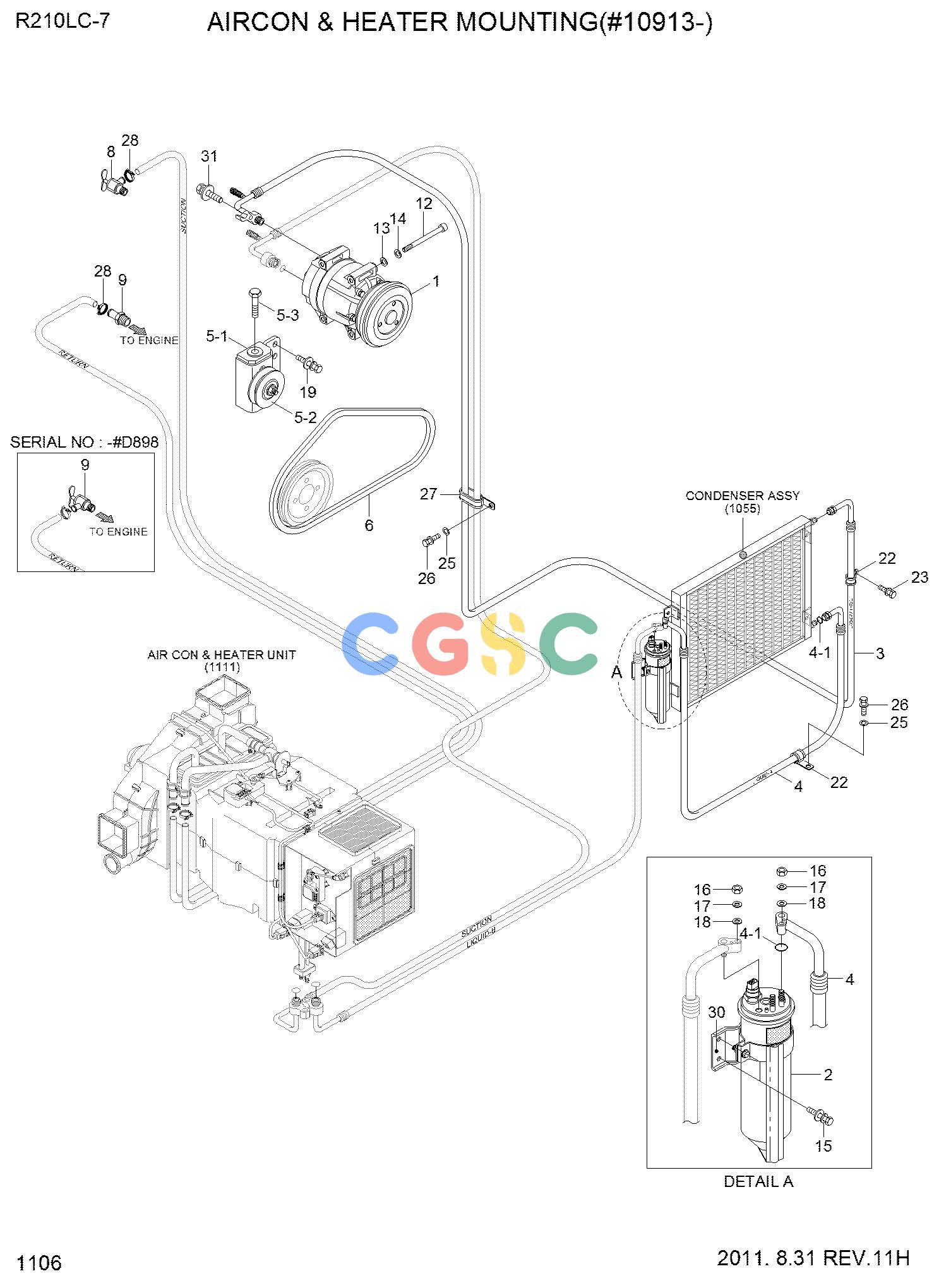现代零件查询R210LC-7 AIRCON & HEATER MOUNTING(#10913-)EPC Hyundai 