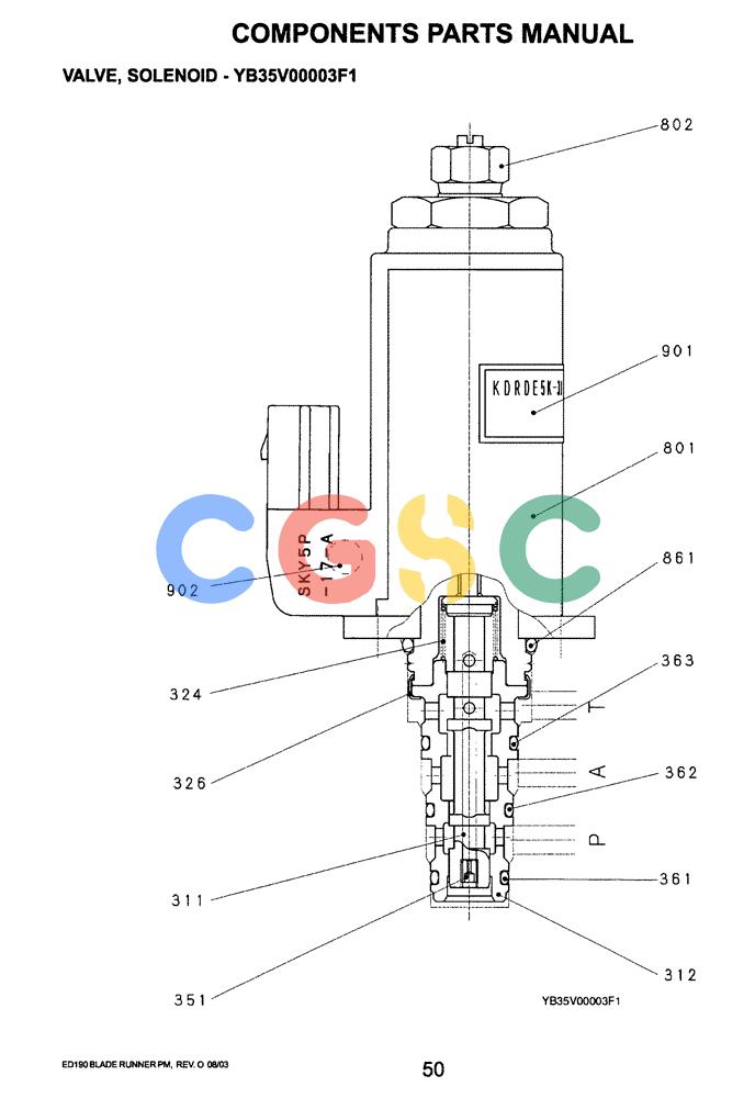 神钢零件查询(ED190LC-6E) - BLADE RUNNER EXCAVATOR/DOZER BTW YL03U0136 - YL03U0292 (1/05-12/06) (07-008) - VALVE, SOLENOID (YB35V00003F1) Kobelco