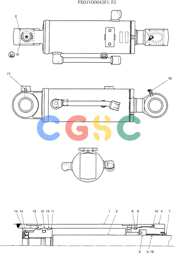 纽荷兰零件查询(E35SR) - COMPACT CRAWLER EXCAVATOR ASN PX13-15001 (N6TN61732) (NA) (1/06-) (07-035) - CYLINDER ASSY, DOZER New Holland Constructuion