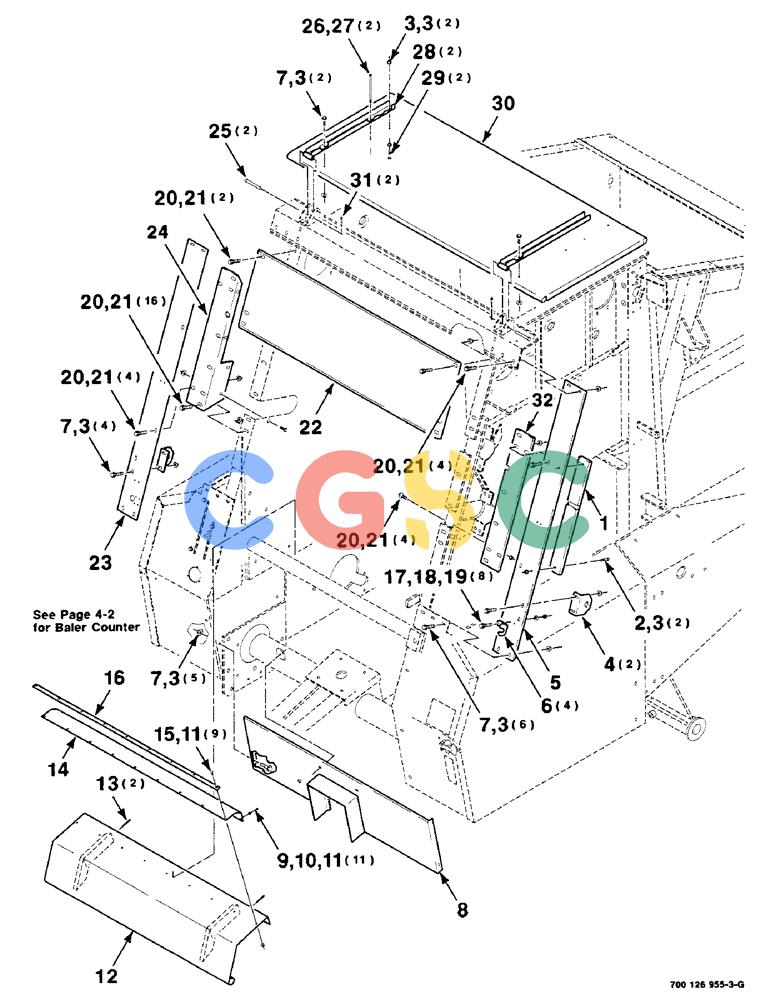 凯斯零件查询(8465T) - CASE IH ROUND BALER W/TRACTOR HYDRAULICS (1/91-12/97) (7-10) - SHIELDS ASSEMBLY, UPPER CENTER Case Agriculture