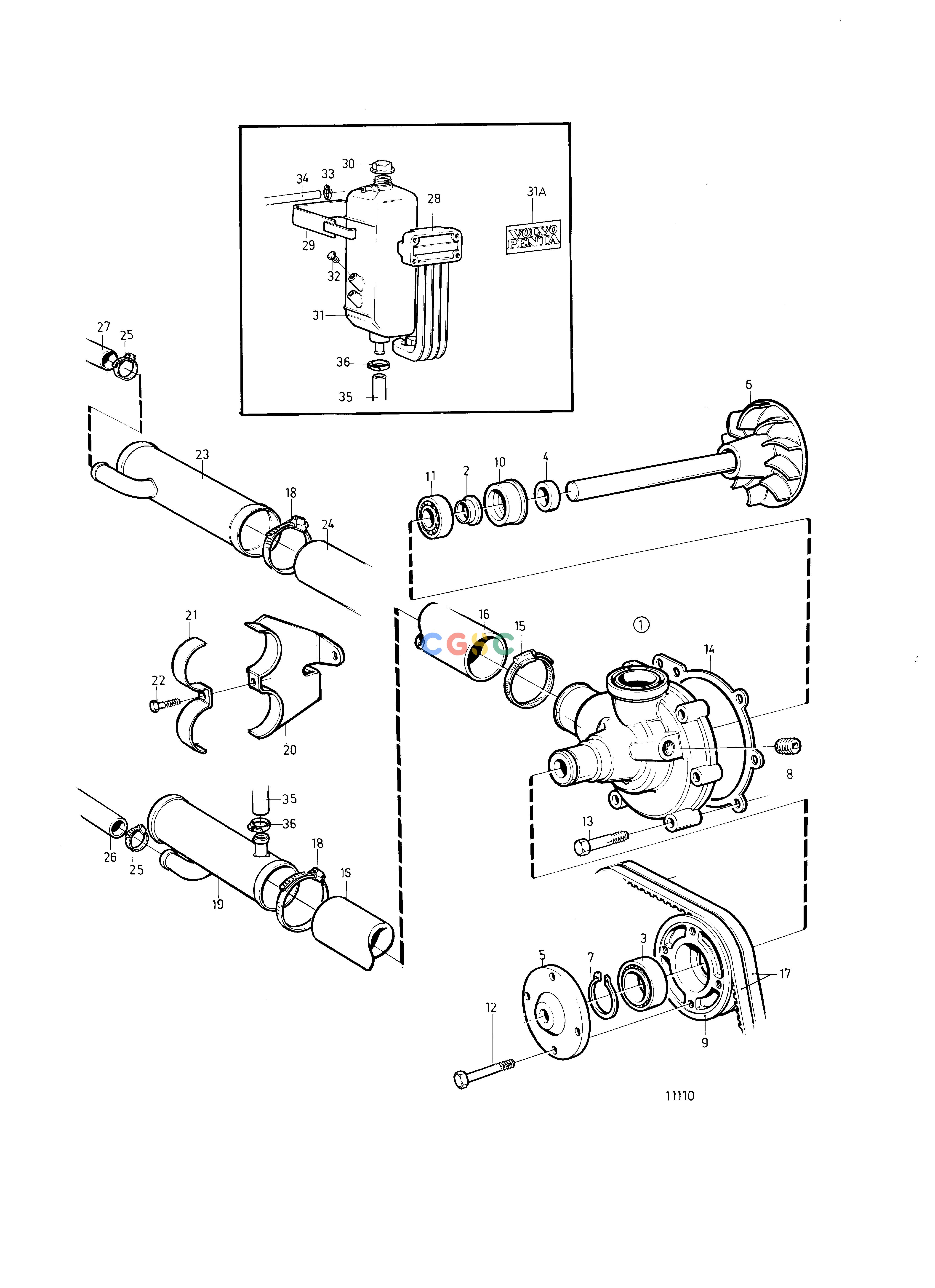 沃尔沃零件查询TMD41B; D41B; TAMD41B; AD41B; AD41BJCooling SystemCirculation Pump and Expansion Tank for Keel Cooled VersionsEPC Volvo Penta Parts catalog